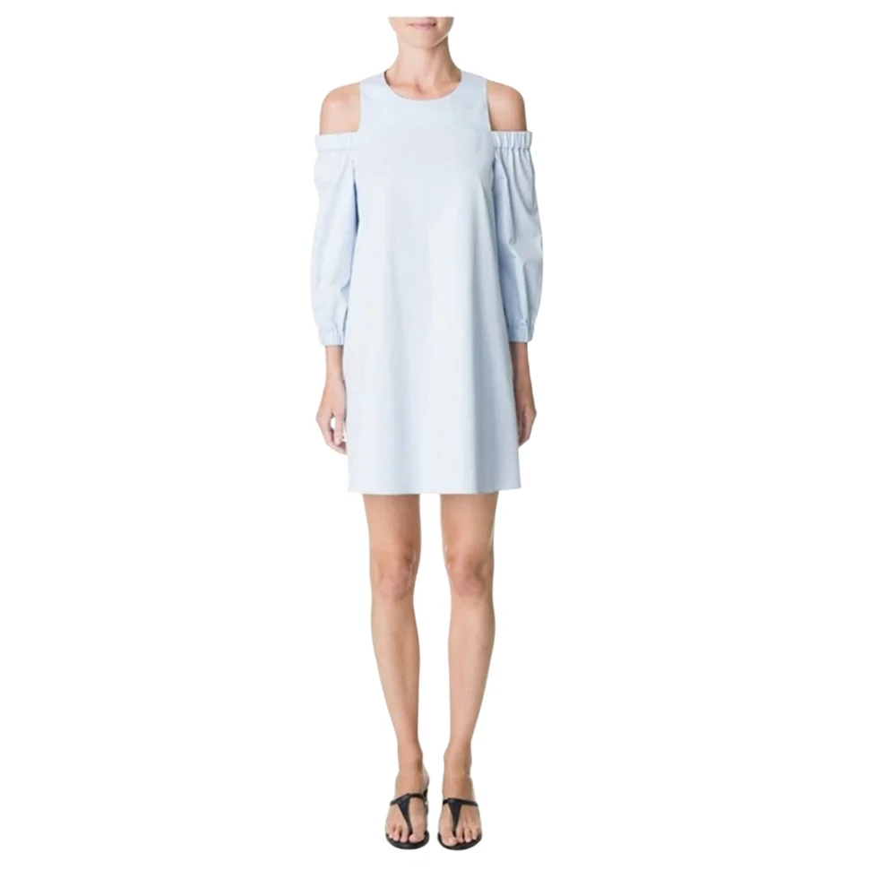TIBI Cutout Shoulder 100% Cotton Poplin Dress in Light Blue SZ 10 - Picture 3 of 11